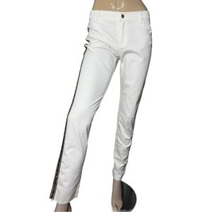 Alphamoment BNWT Women’s Size 38 6 White Metal Grommet Tuxedo Striped Jeans